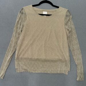 Women’s Chico’s Gold Shimmer Metallic Long Sleeve Top 0 NWOT